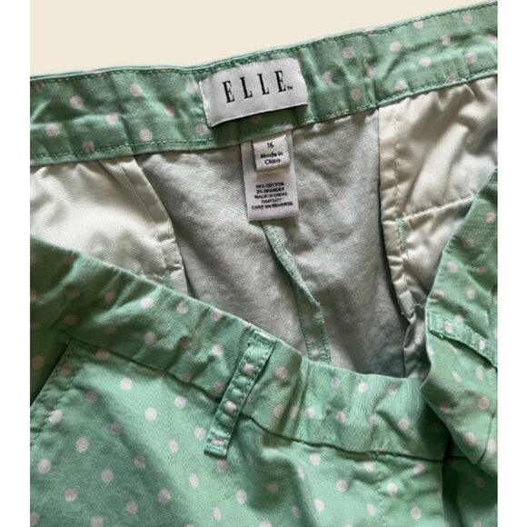 ELLE Mid-Waist Mint Green Polka Dot Chino Shorts Size 16 - Picture 2 of 3